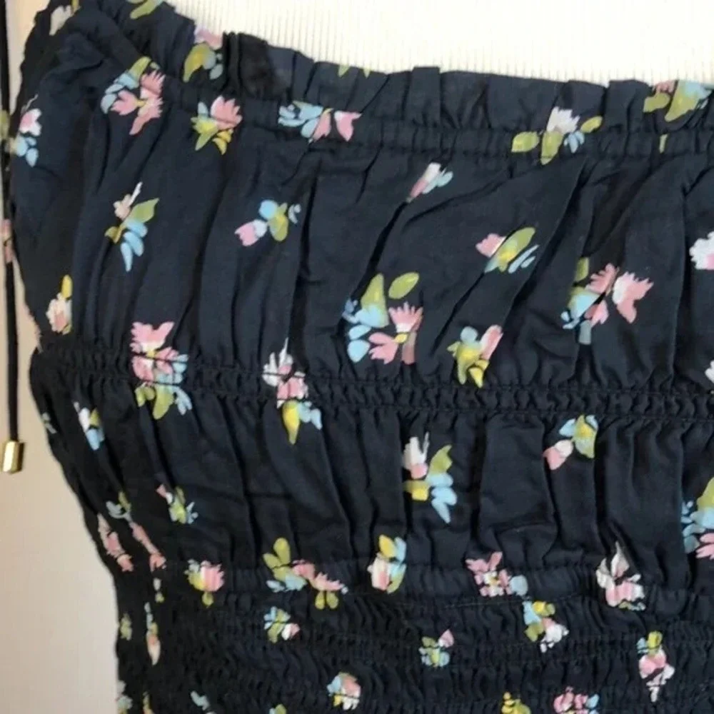 New Free People Kaia‎ Smocked Tie Up Crop Top Black Floral Print Size Small NWT